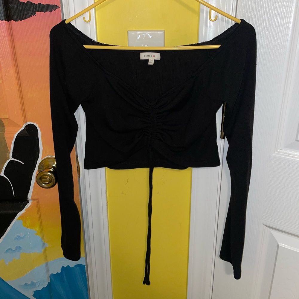 Better Be black cropped long sleeve with tie in front